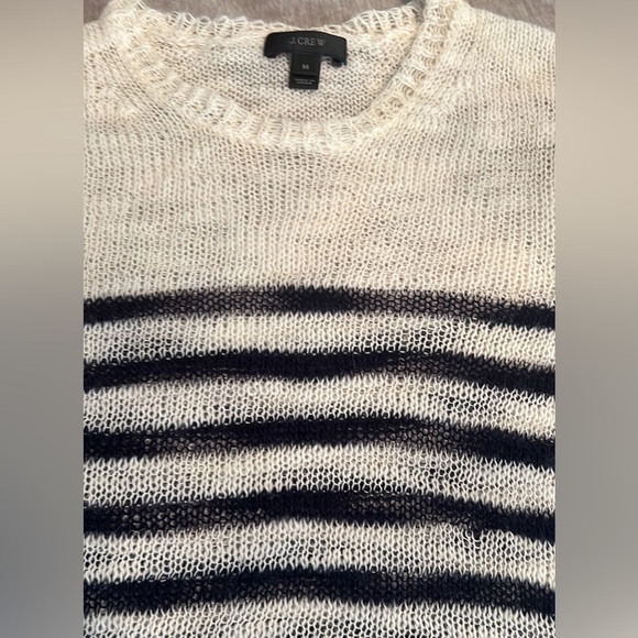 J Crew Navy White Striped Sheer Knit Crew Neck Sweater Wool Mohair Blend Small - Picture 4 of 6